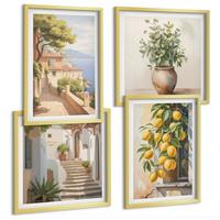 BILDER SET 4er Set - 50x50 cm & 40x60 cm Goldrahmen - Blumen in einer Vase, ein Meer aus Zitronen - Goldfarben, Kunststoff (50/50cm) - TULUP