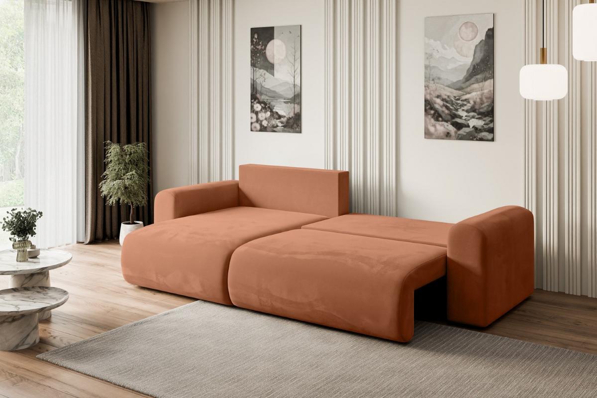 ECKSOFA mit Schlaffunktion und Bettkasten ORRO-L - 272x145x83 cm Koralle Velours - Koralle/Schwarz, Holzwerkstoff/Kunststoff (272/145cm) - ALTDECOR
