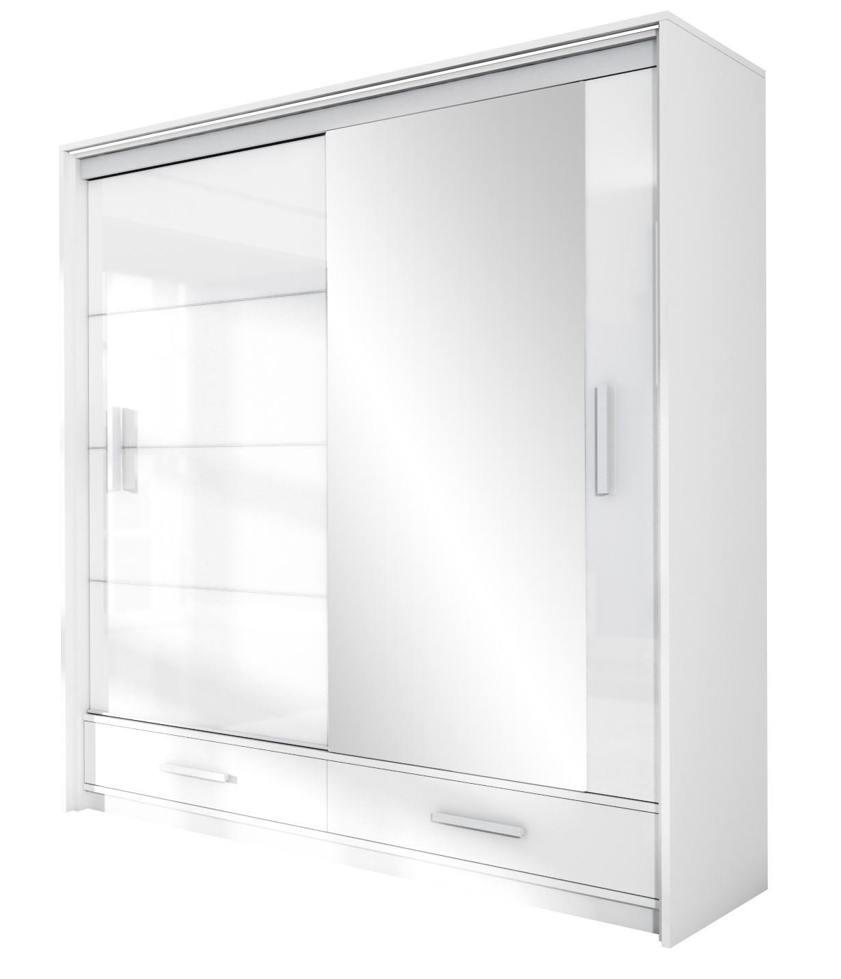 SCHWEBETÜRENSCHRANK SENNA 208/222/61 cm 2-türig mit Spiegel Weiß - Weiß, Holzwerkstoff (208/222/61cm) - MASSENO