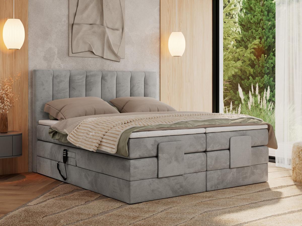 BOXBETT COMFORTO 140/200 - Hellgrau Velvet - H4 - Hellgrau, Holz/Textil (140/200cm) - MKS