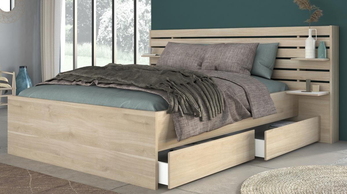 STAURAUMBETT Eiche japanisch, Bett Liegefläche 180 x 200 cm - Eichefarben, Holzwerkstoff/Metall (180/200cm) - Parisot Meuble