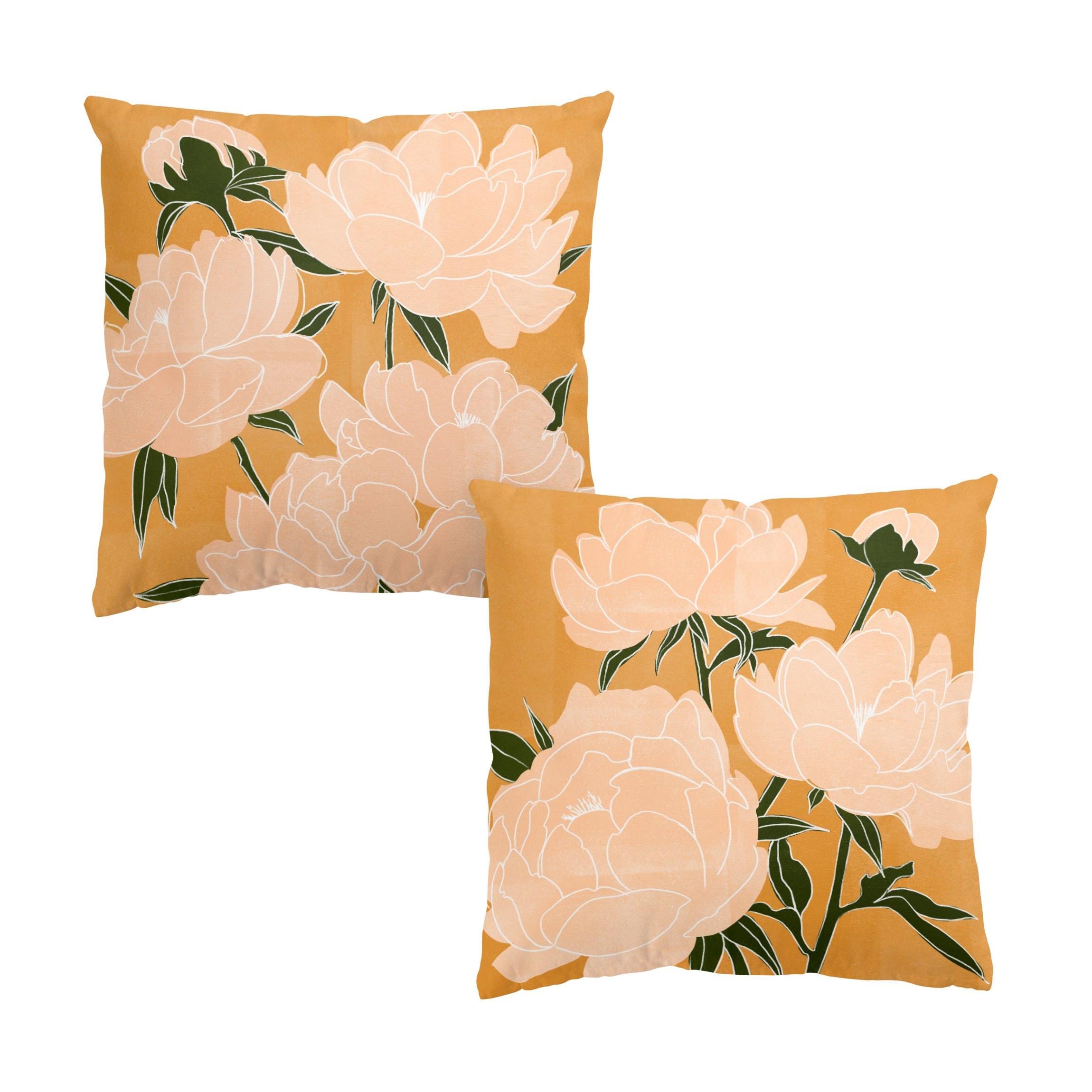DEKOKISSEN 2er-Set Moderne Pfingstrosen 40/40 cm - Orange, Textil (40/40cm) - Bilderwelten