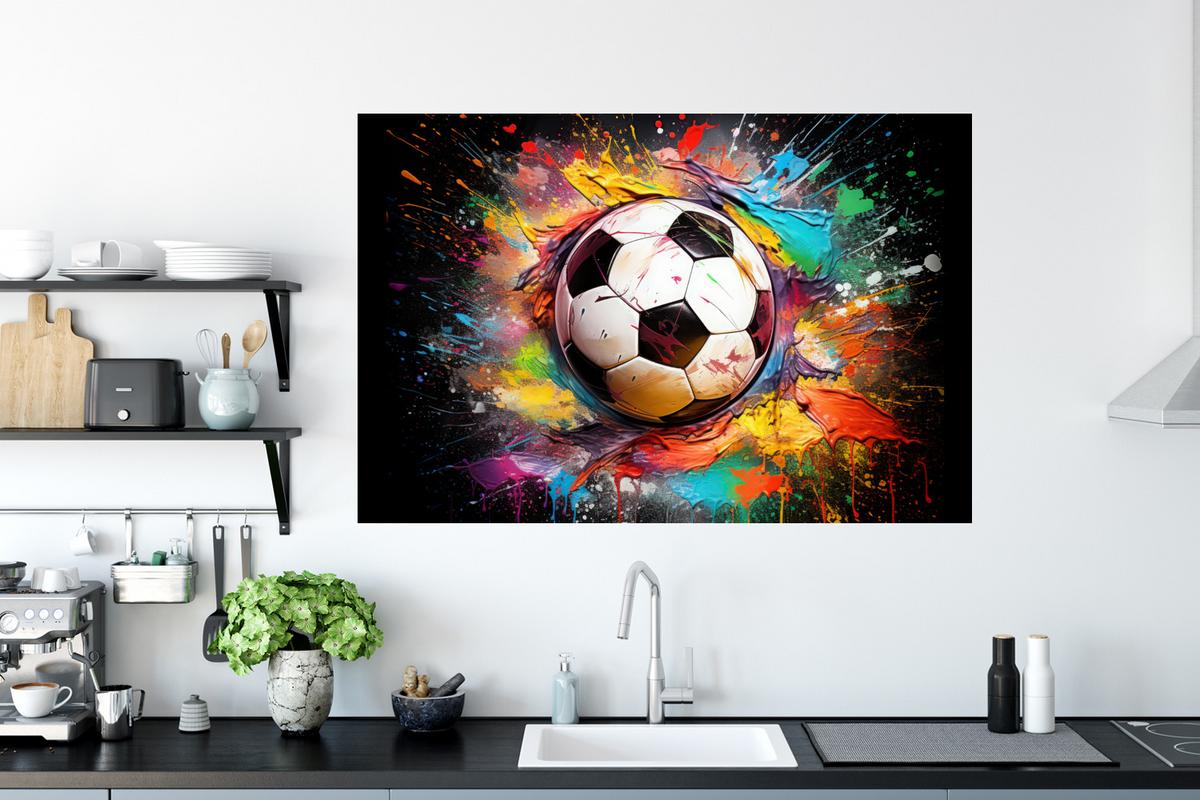 WANDTATTOO Fußball - Farbe - Farben - Schwarz - Weiß Wandsticker 120x80 cm - Weiß, Kunststoff (120/80/0.1cm) - MuchoWow
