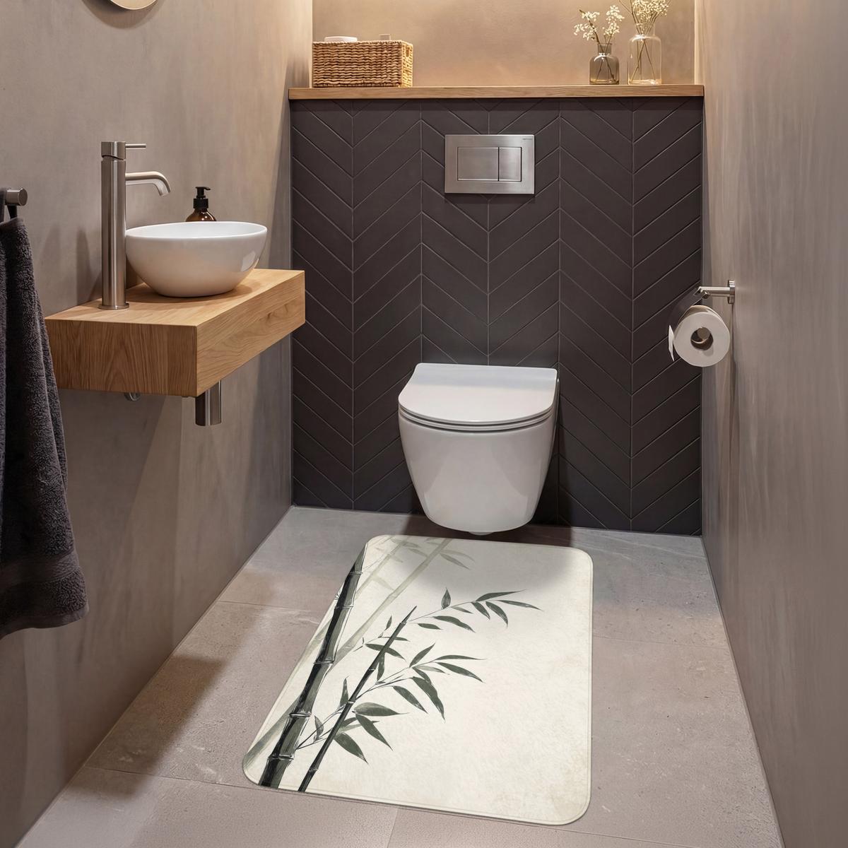 WC-VORLEGER Japandi - Bambus - Beige Toilettenvorleger 60x90 cm - Ecru, Textil (60/1cm) - OnlyWow
