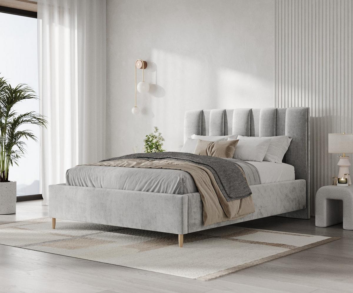 POLSTERBETT Loom 180/200 cm Hellgrau im Lotta Stoff - Hellgrau/Naturfarben, Holz/Holzwerkstoff (180/200cm) - AltaBeds