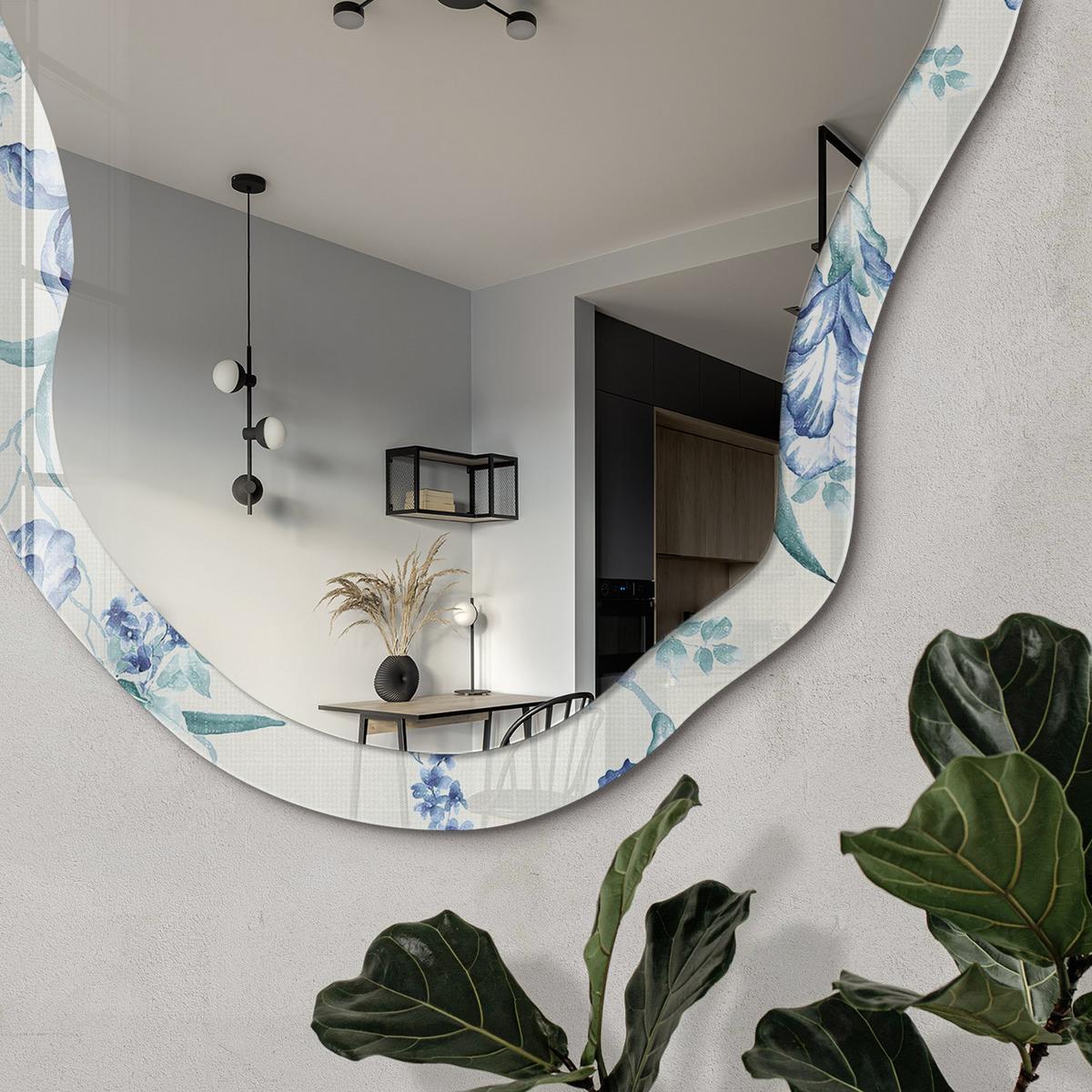 SPIEGEL 90x45 cm asymmetrisch mit Druck - Florale Eleganz - Transparent, Glas (45/90/0.4cm) - TULUP