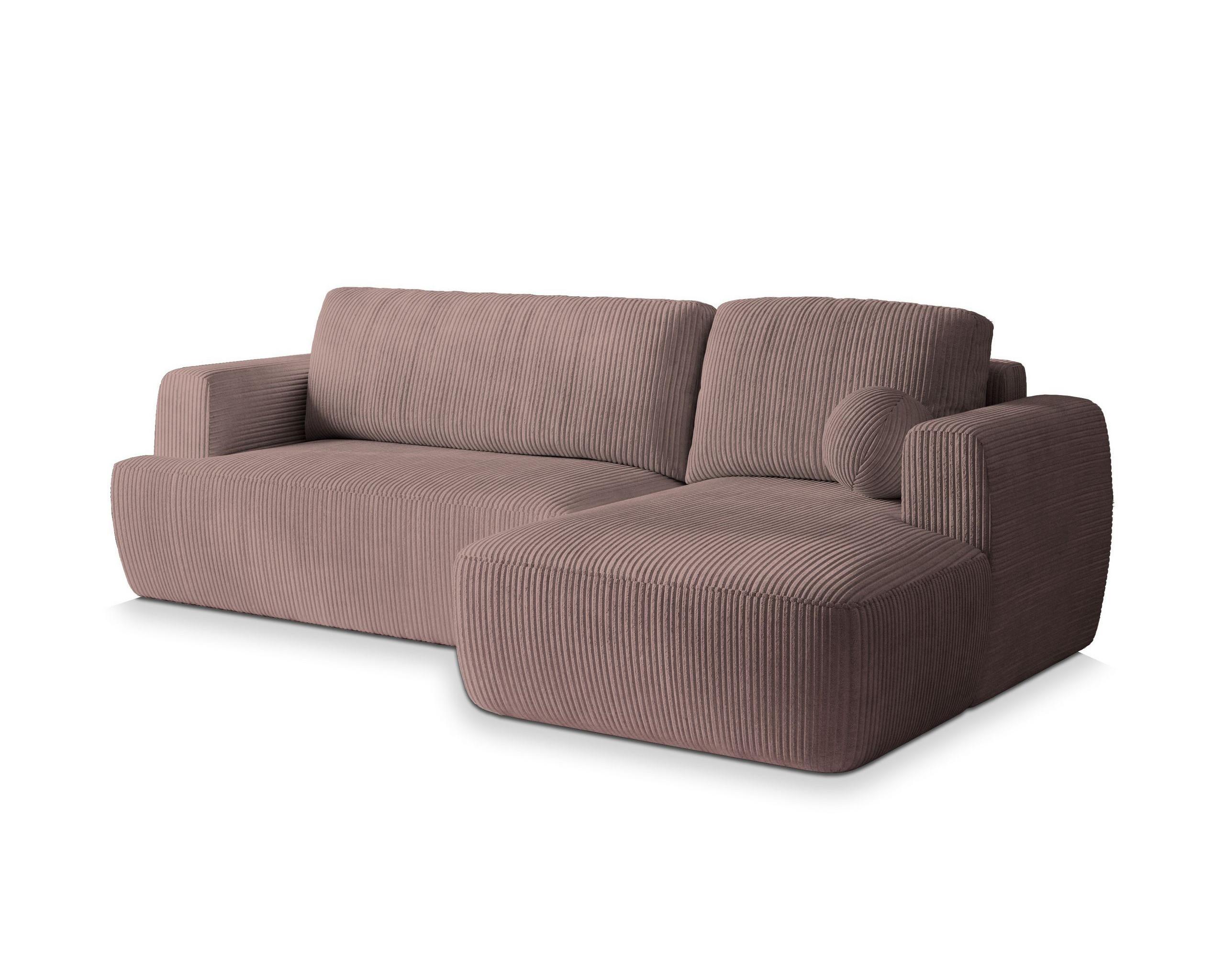 ECKSOFA SENTI P R-S Lila Kordstoff mit Schlaffunktion - Lila/Schwarz, Holz/Kunststoff (246/148cm) - MASSENO