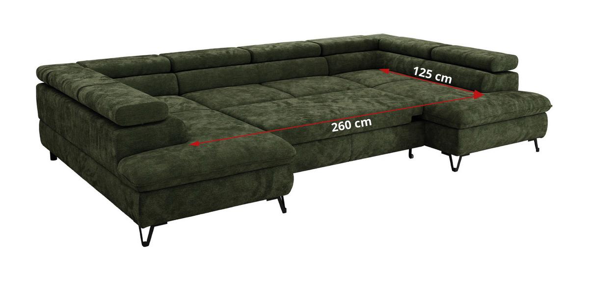 WOHNLANDSCHAFT PABLO U Schenille glatt Dunkelgrün - Dunkelgrün/Schwarz, Textil/Metall (346/76/208cm) - MKS
