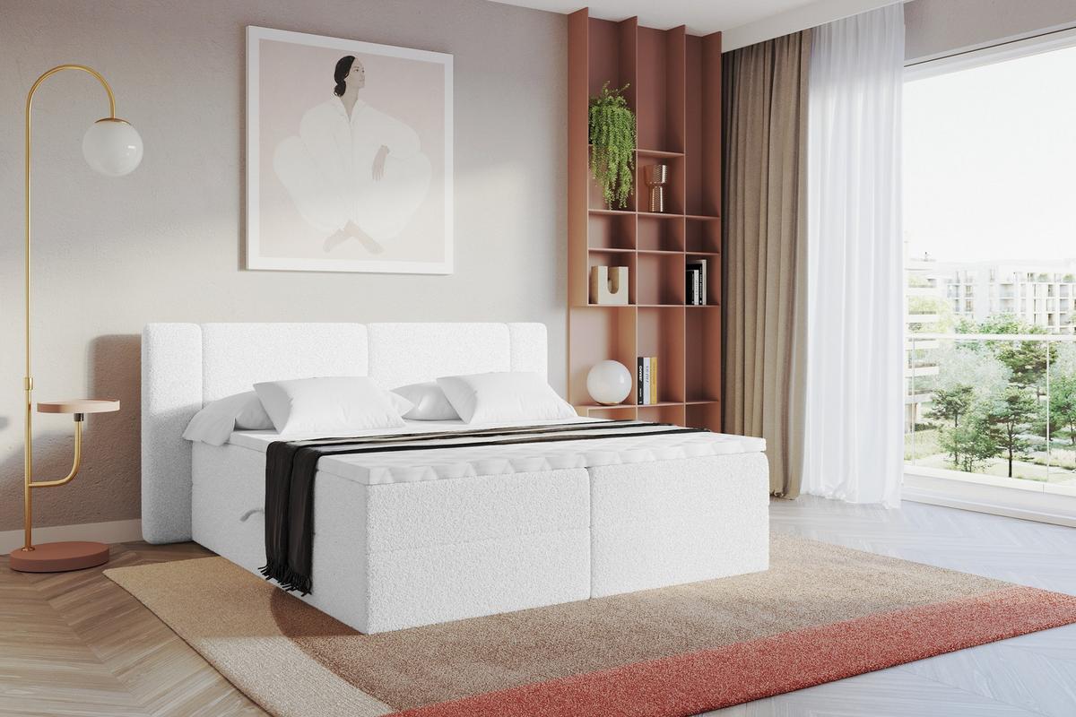 BOXBETT mit Matratze H3 - EVON - 180x200 cm Weiß - Weiß, Holzwerkstoff (180/200cm) - ALTDECOR