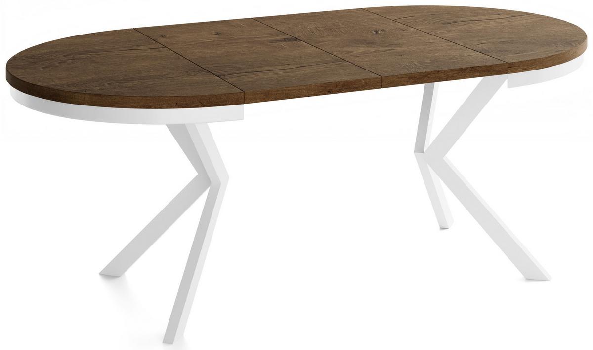 ESSTISCH Cloud runder ausziehbarer, Lefkas Eiche 100-180/100/76 cm - Alteiche/Weiß, Holzwerkstoff/Metall (100/180/76cm) - WFL GROUP