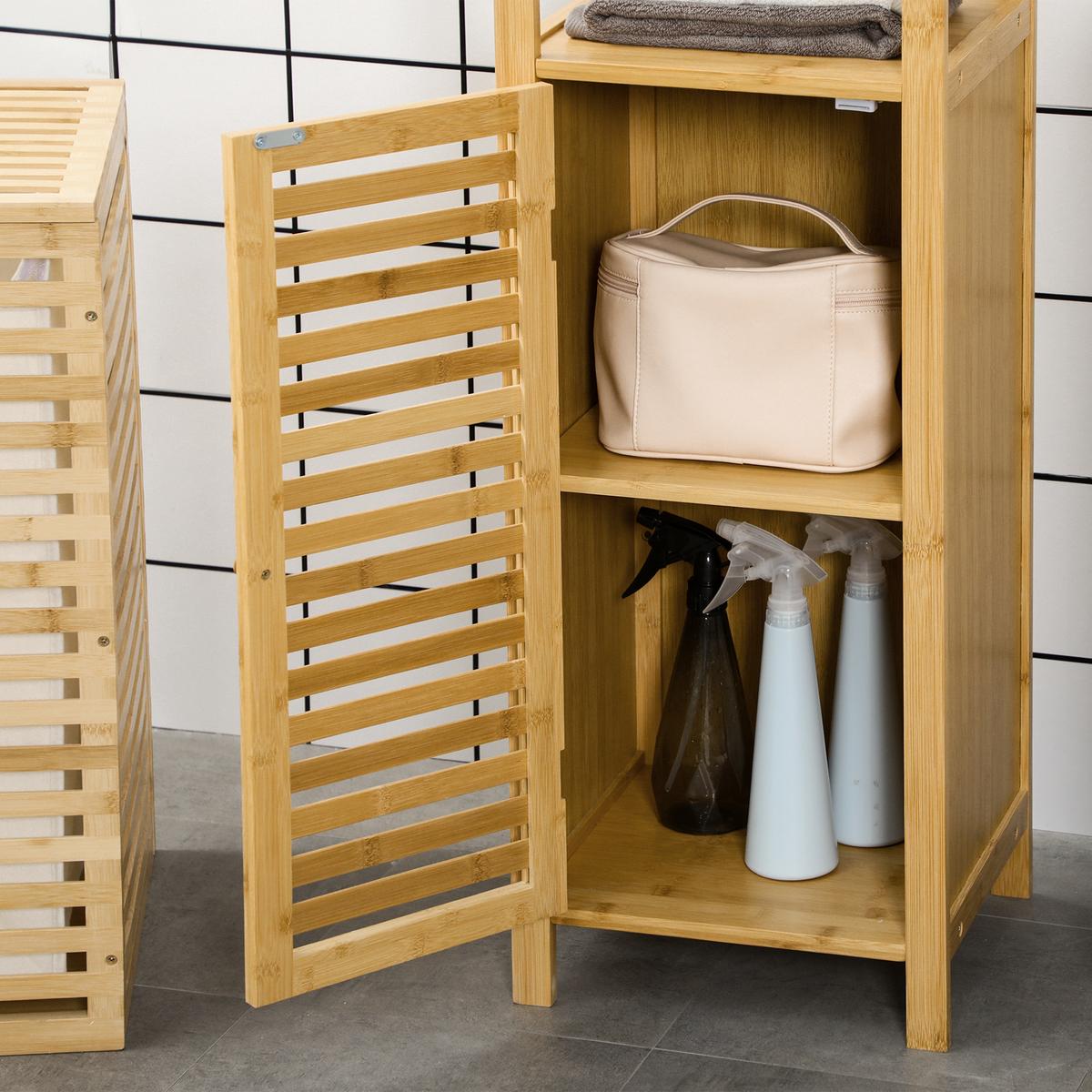 BADEZIMMERSCHRANK höhevestellbar, ca. 33 x 30 x 120 cm Naturholz - Naturfarben, Naturmaterialien (29.9/120/32.9cm) - Kleankin