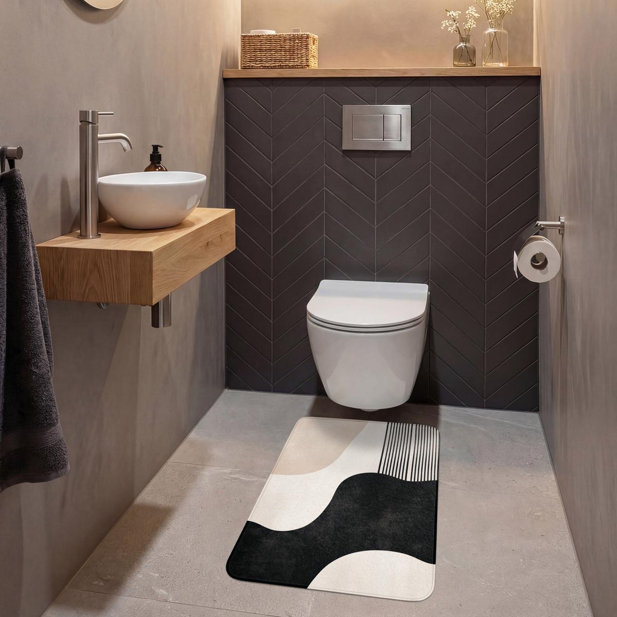 WC-VORLEGER Abstrakt - Japandi - Beige - Modern WC Teppich 50x80 cm - Beige, Textil (50/1cm) - OnlyWow