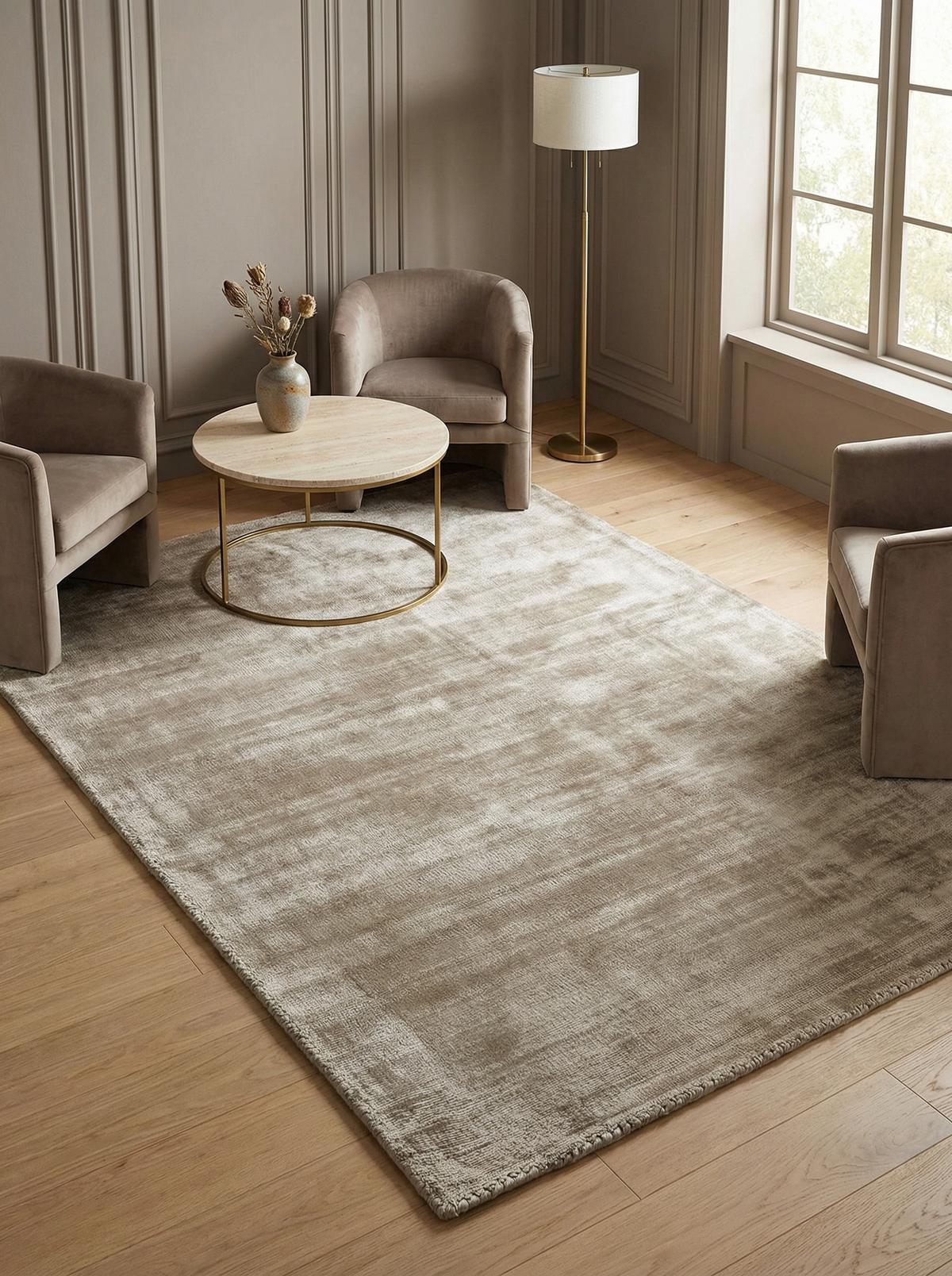 VISKOSETEPPICH handgewebt BARI, einfarbig, Taupe, 120 x 170 cm - Beige, Textil (120/170cm) - KADIMA DESIGN