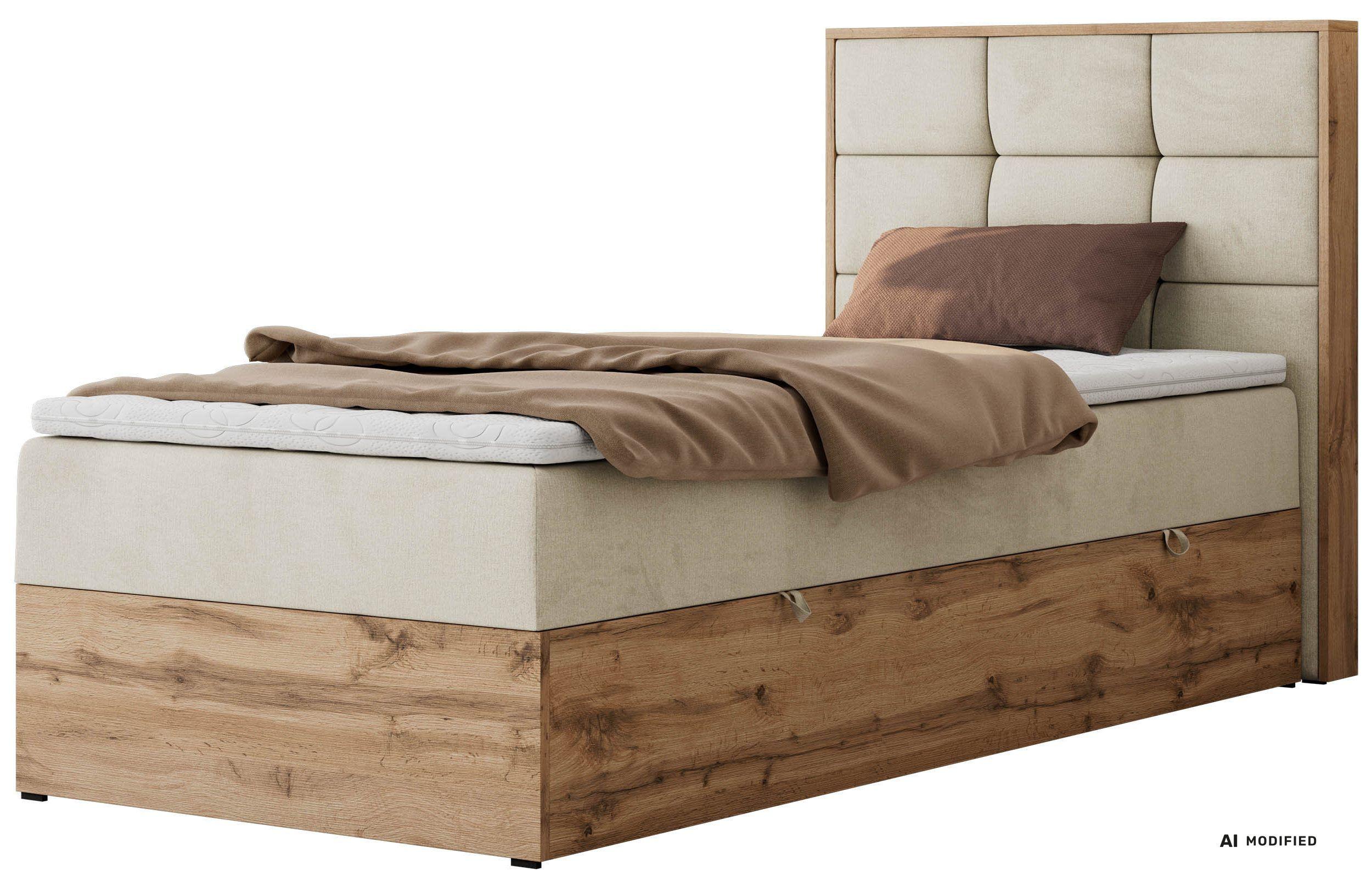 BOXBETT ALBERO 1 90/200 - Beige Velvet - Topper T25 - H3 - Rechts - Beige/Schwarz, Kunststoff/Textil (90/200cm) - MKS