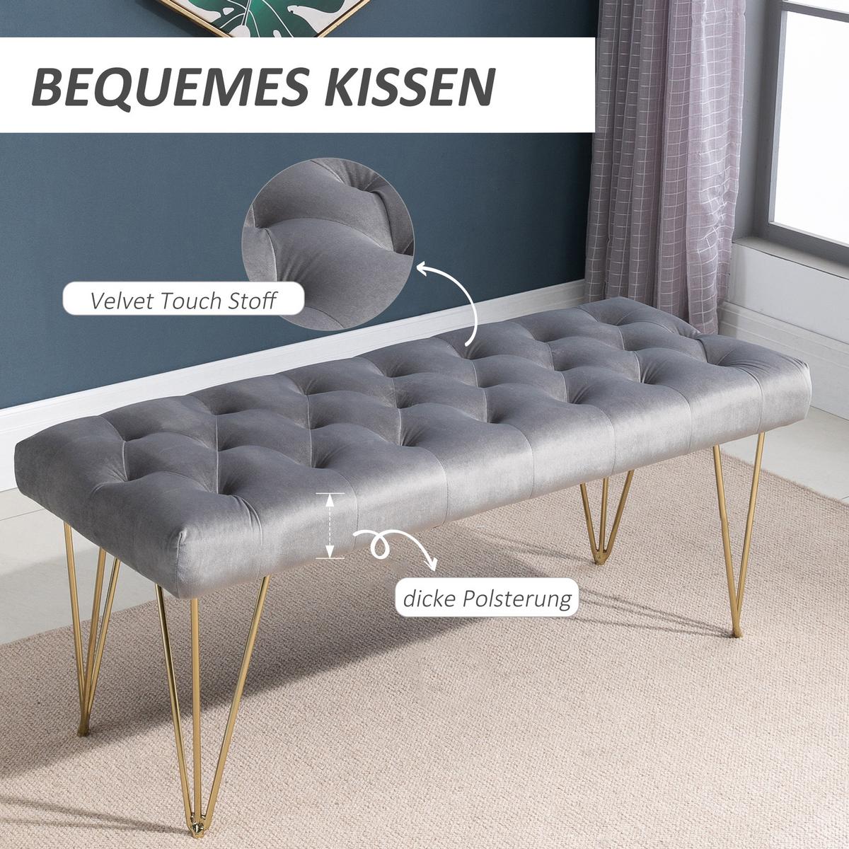 SITZBANK Schuhbank Sitztruhe Eingangsbereich Polsterbank Velvet Metall Grau - Grau, Kunststoff (116/49/44.5cm) - HOMCOM