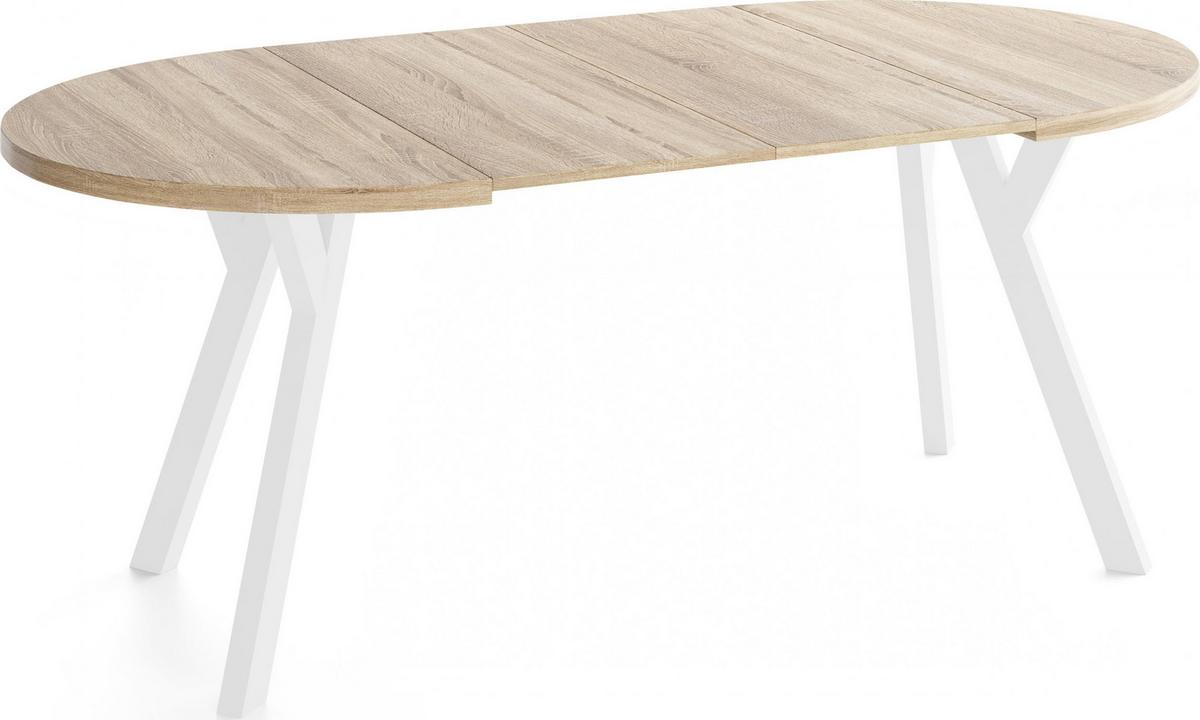 ESSTISCH Vero Weiß rund ausziehbar verlängerbar, Eiche Sonoma Hellbraun 100-200/100/77 cm - Weiß/Sonoma Eiche, Holz/Holzwerkstoff (100/200/76.5cm) - WFL GROUP