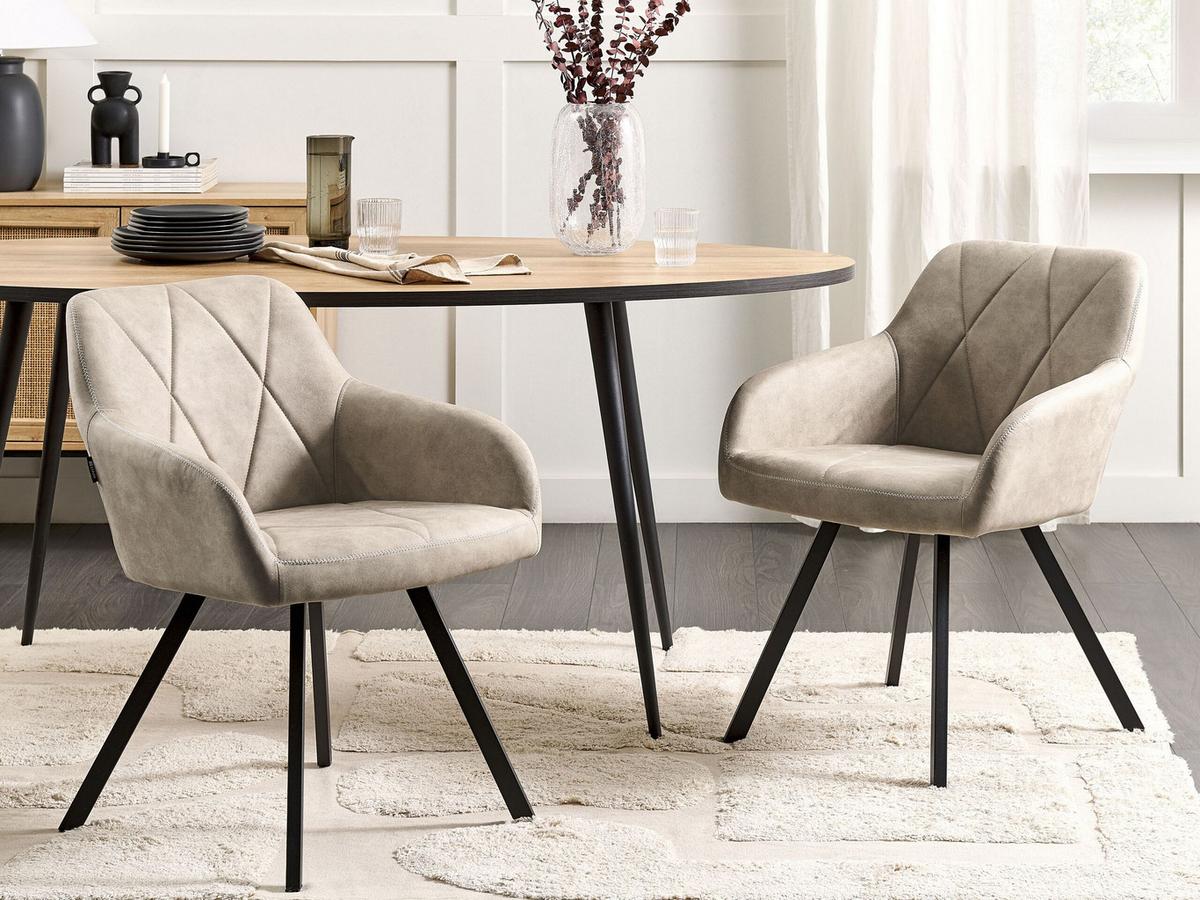 ESSZIMMERSTUHL 2er-Set Polsterbezug Beige Monee - Beige, Textil/Metall (48/78/50cm) - Beliani