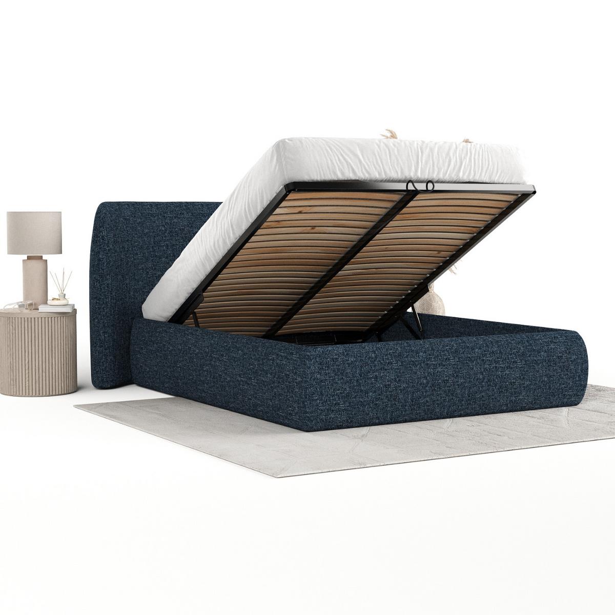 POLSTERBETT Bellano mit Stauraum 200/200 cm Marineblau im Modesto Stoff - Schwarz/Naturfarben, Holz/Holzwerkstoff (200/200cm) - AltaBeds