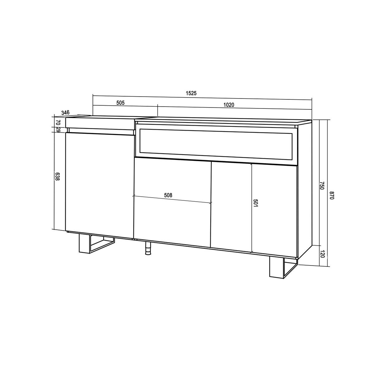 SIDEBOARD zementgrau, 150/35/87cm - Grau, Holzwerkstoff (150/87/35cm) - Skraut Home
