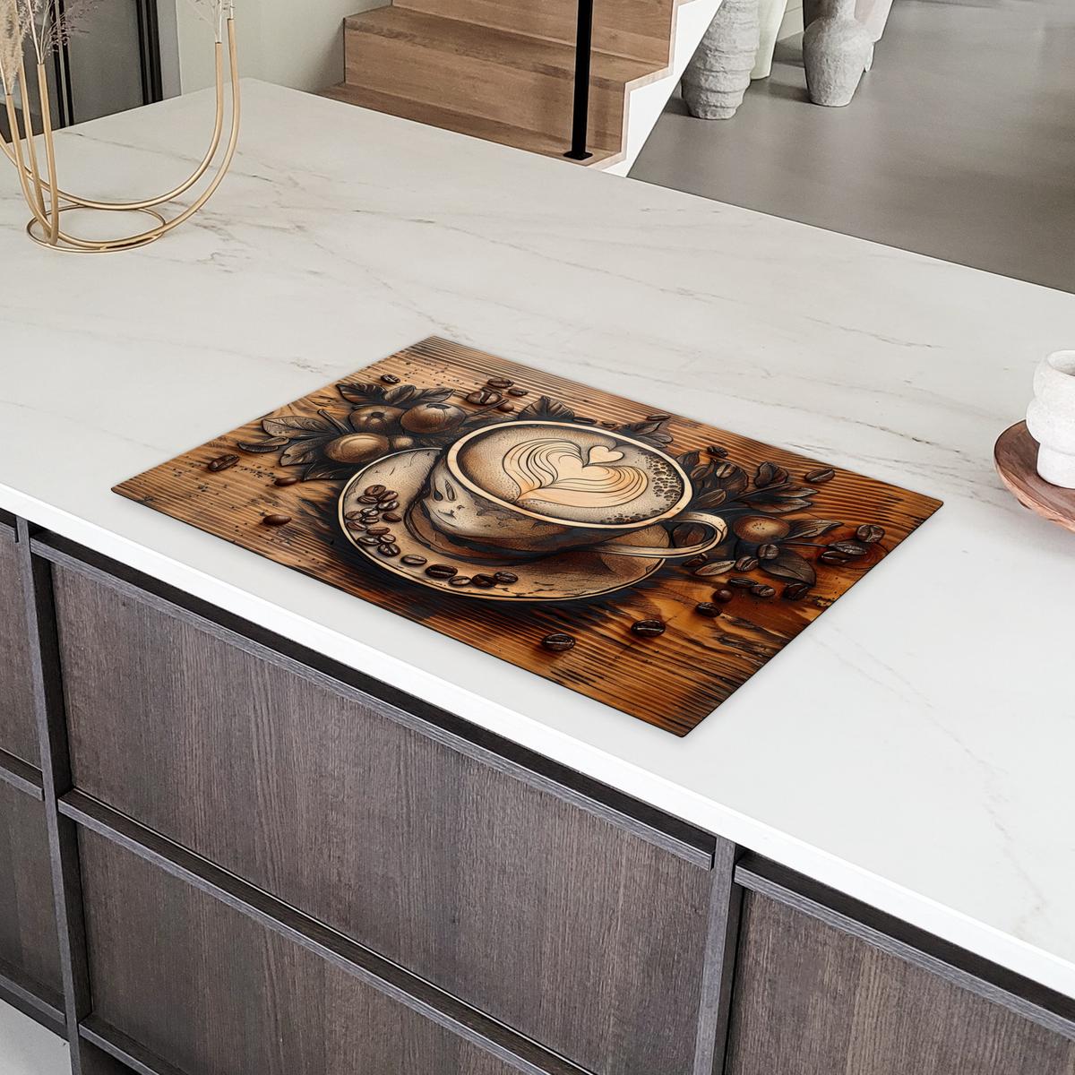 HERDABDECKPLATTE Kaffee - Vintage - Braun - Tasse - Holz Ceranfeldabdeckung 80x52 cm - Cappuccino, Kunststoff (80/52/0.2cm) - MuchoWow