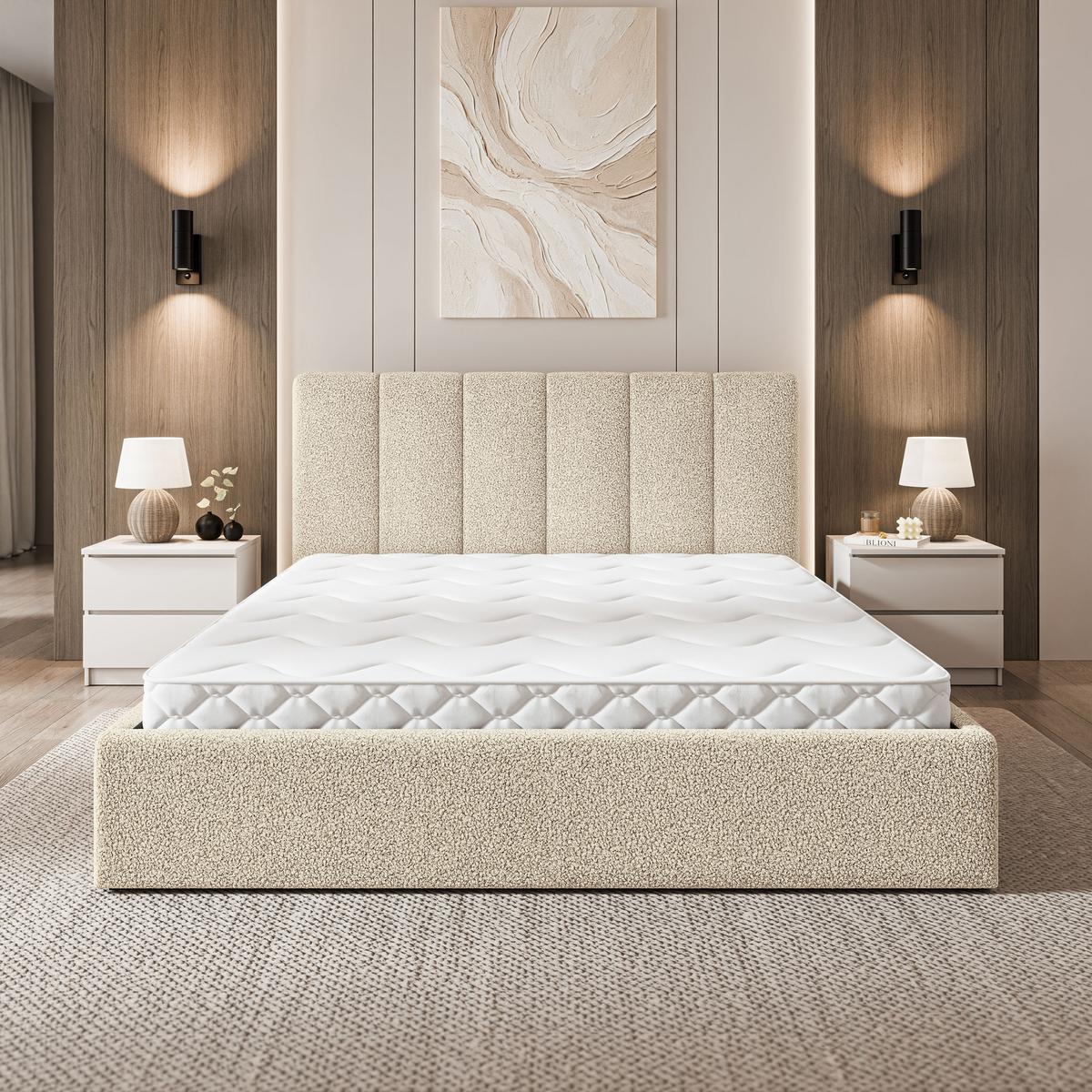POLSTERBETT NEMIS 120x200 cm mit Bettkästen - Creme - Creme, Holz (120/200cm) - MASSENO