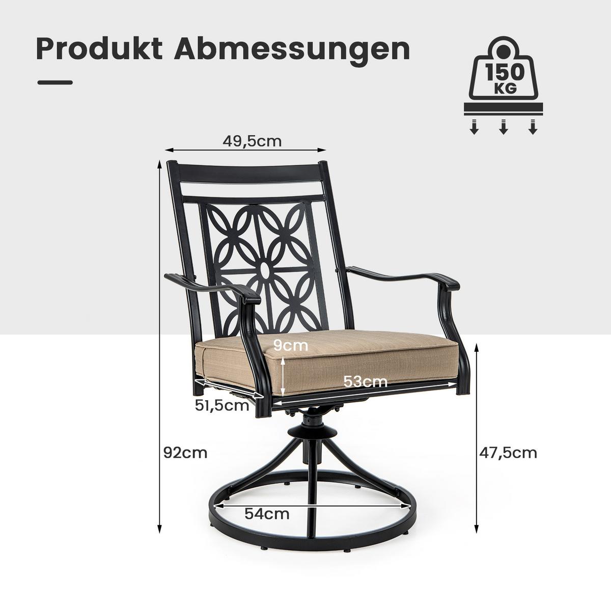 DREHSESSEL Schwarz(2er-Set) - Schwarz, Metall (70/92/60cm) - COSTWAY