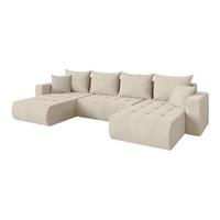 WOHNLANDSCHAFT mit Schlaffunktion und Bettkasten MILA-U 378x194x86 Creme Velours - Creme/Schwarz, Holzwerkstoff/Kunststoff (378/86/194cm) - ALTDECOR