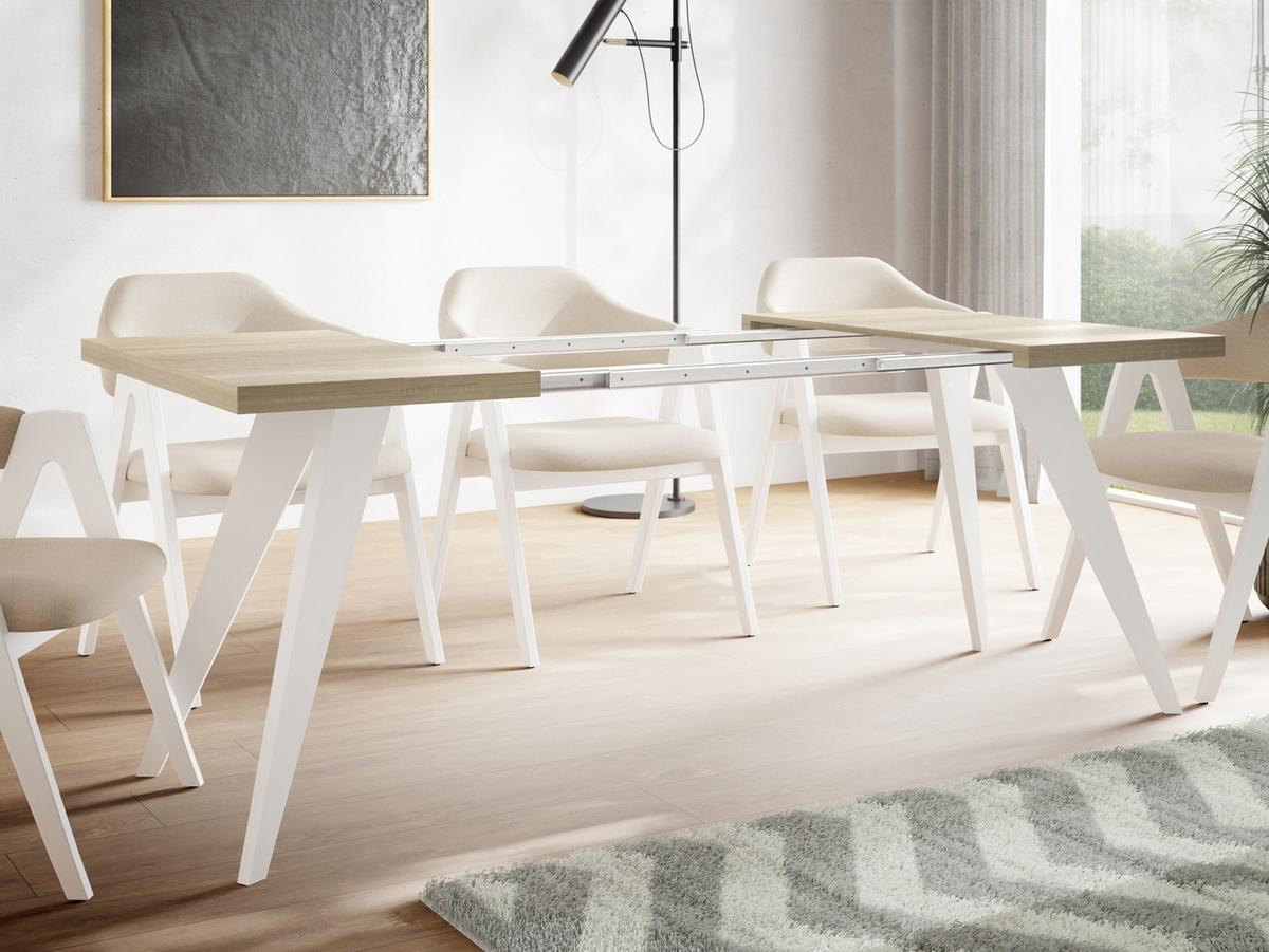 ESSTISCH Quadro quadratischer ausziehbarer, Sonoma Eiche 100-200/100/76 cm - Weiß/Sonoma Eiche, Holz/Holzwerkstoff (100/200/76cm) - WFL GROUP