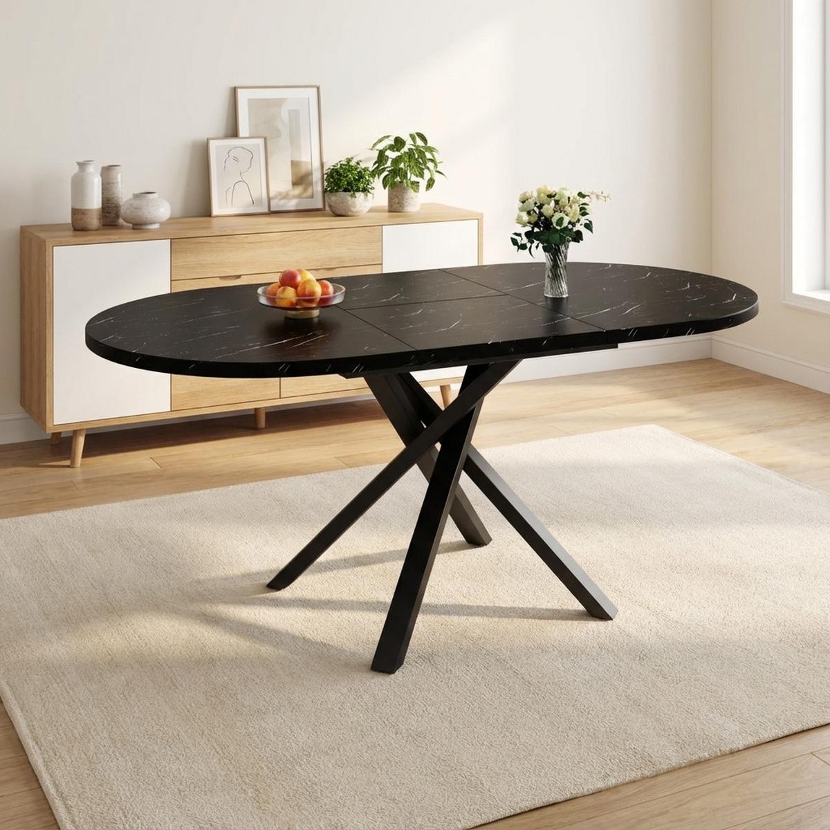 ESSTISCH ausziehbar 100–140 cm in Marmor-Optik & Schwarz - Schwarz, Holzwerkstoff (100/100/76cm) - Urban Meuble