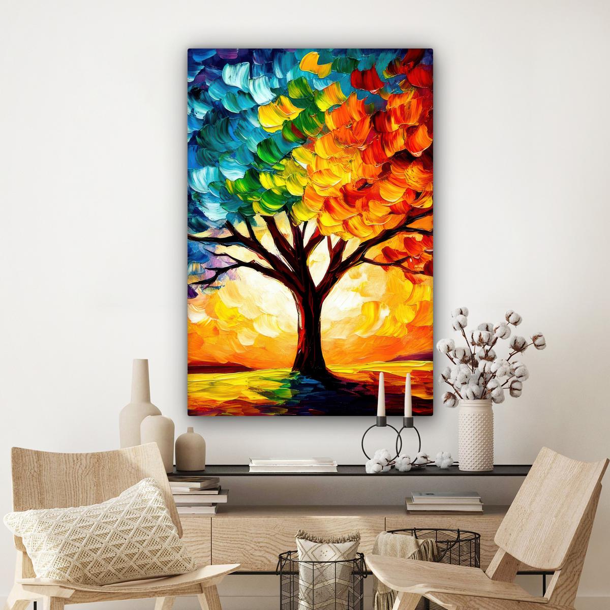 LEINWANDBILD Baum - Kunst - Natur - Sonnenuntergang Deko Groß 90x140 cm - Multicolor, Textil (90/140cm) - MuchoWow