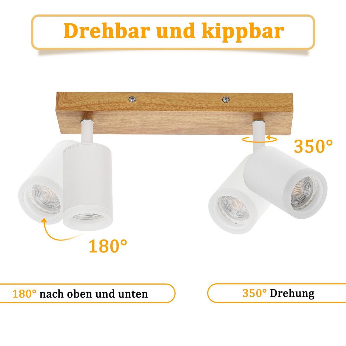 DECKENSTRAHLER Darmstadt 2-flammig 28/6/15 cm - Weiß, Holz (28/6/15cm) - Nettlife