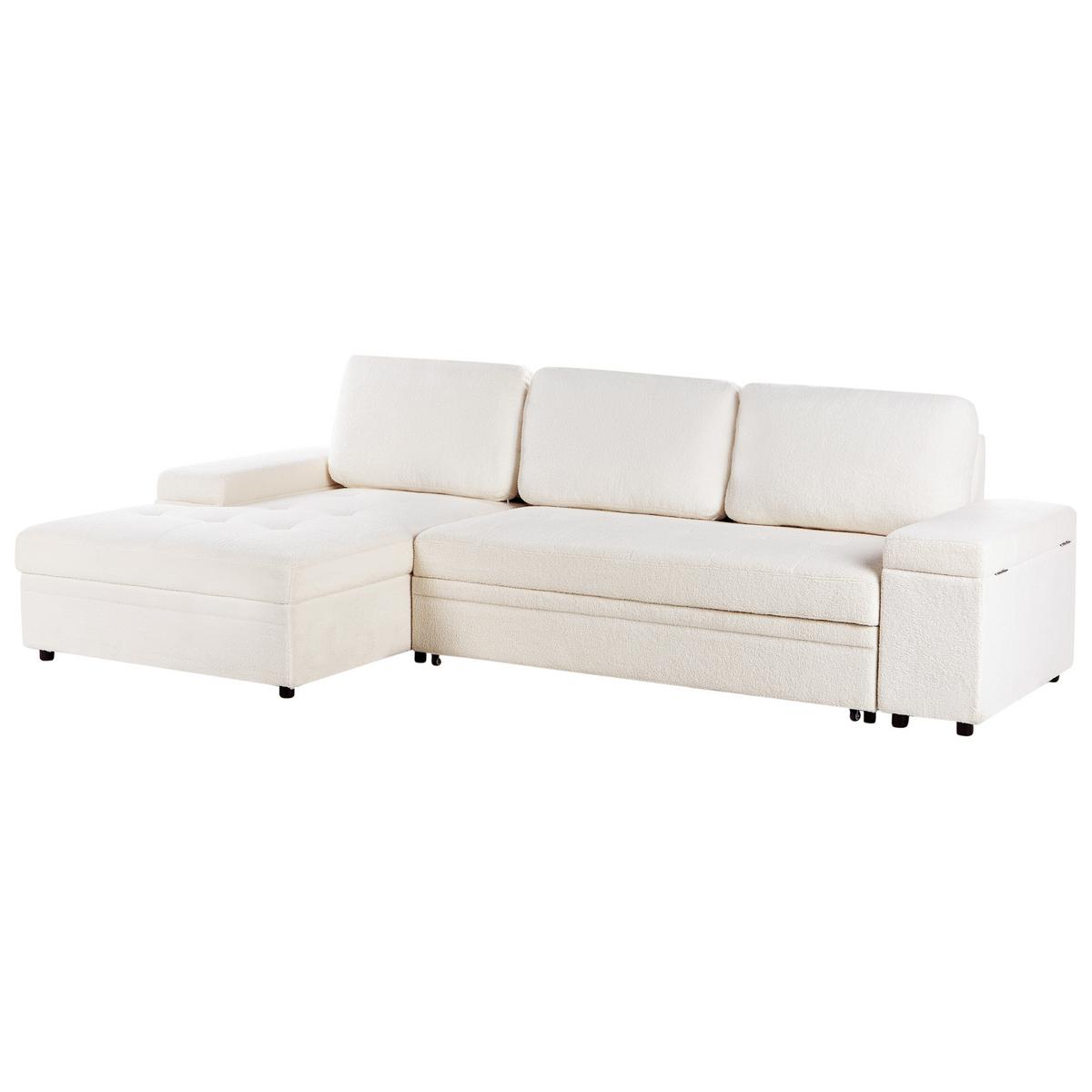 ECKSCHLAFSOFA 3-Sitzer Bouclé Weiß mit Stauraum rechtsseitig Hrisey - Weiß, Textil (293/161cm) - Beliani