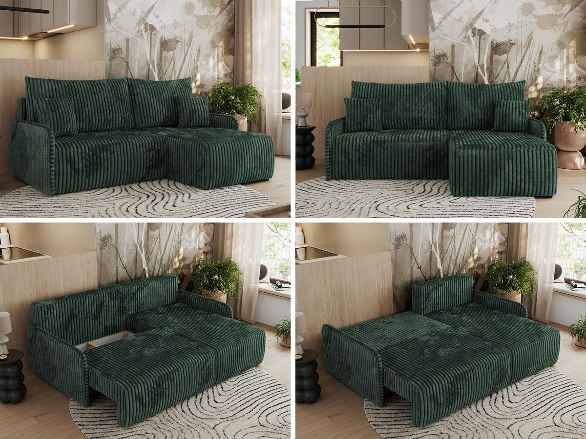 ECKSCHLAFSOFA ARPA L Grün Cord - rechts - Schwarz/Grün, Kunststoff/Textil (150/198cm) - MKS