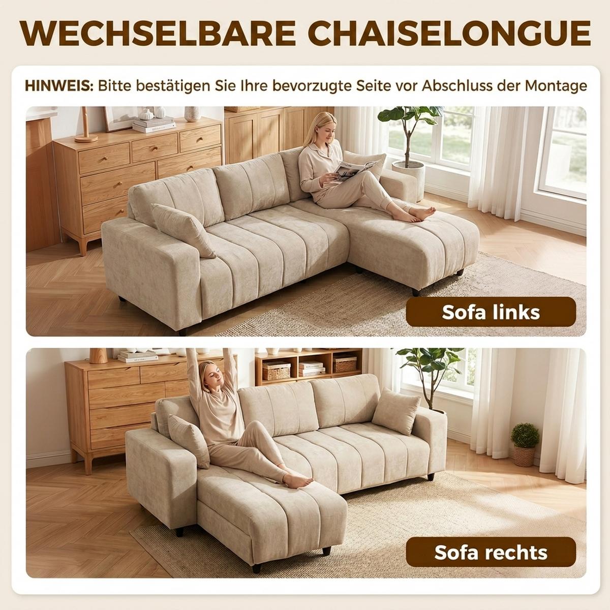 ECKSOFA Polyester Stahl Beige - Beige/Schwarz, Kunststoff/Textil (61.4/95.3cm) - HOMCOM
