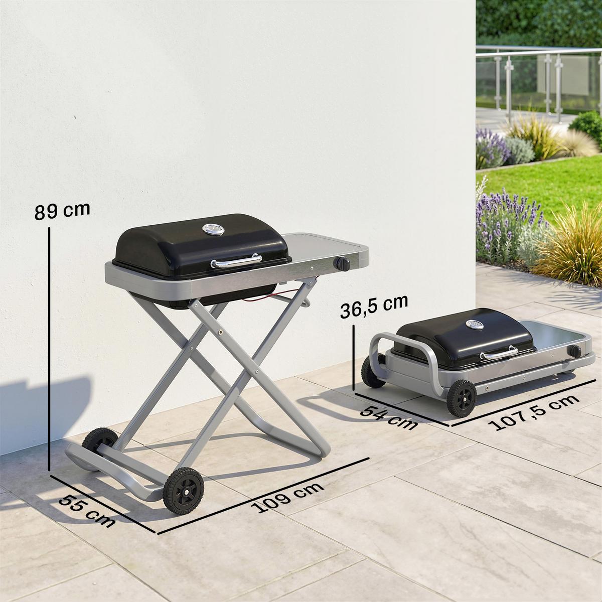 GASGRILL faltbar aus Edelstahl Schwarz - Schwarz, Metall (55/89/109cm) - Outsunny