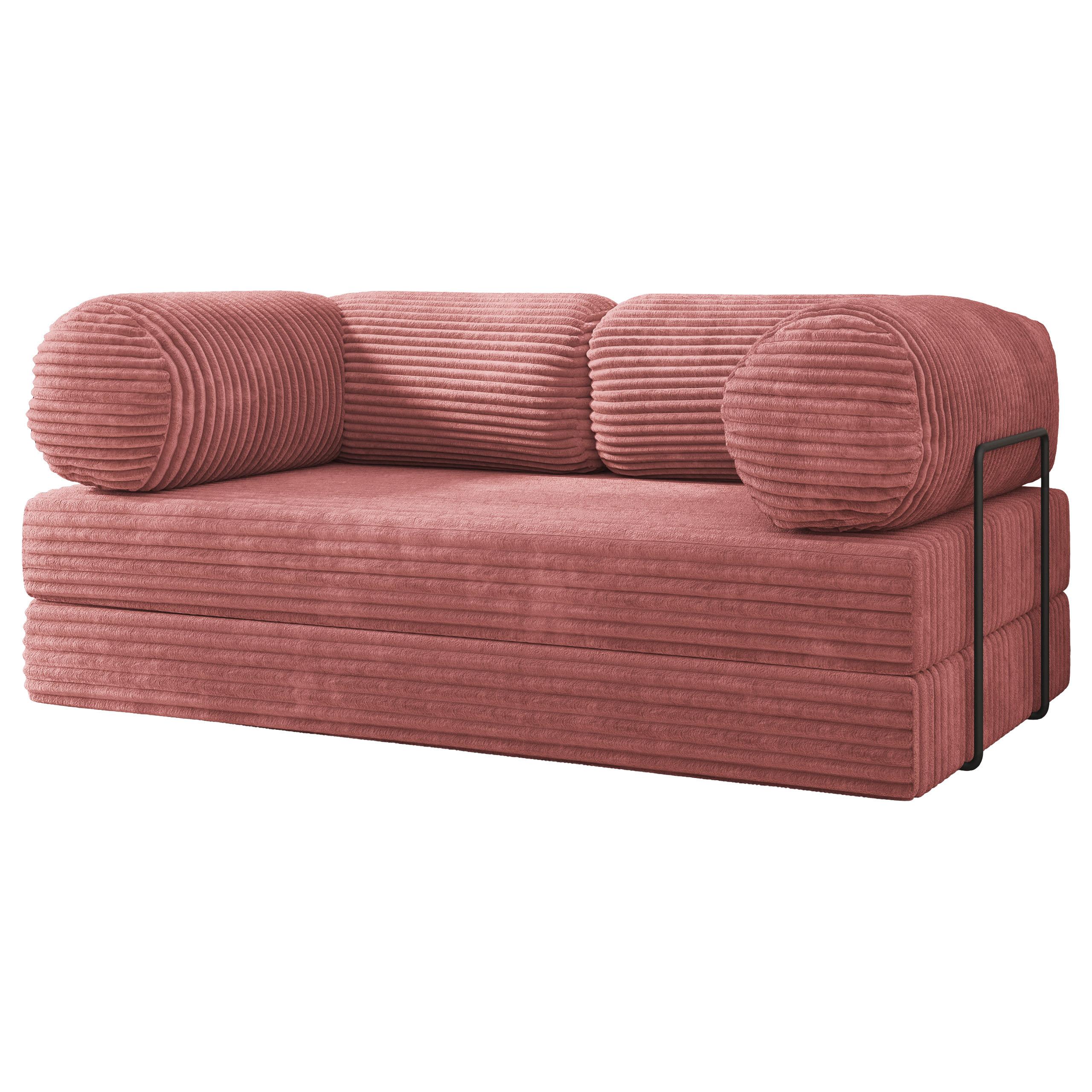 BETTSOFA ALVIO aus Schaumstoff Kordstoff Rosa Schlaffunktion - Rosa, Textil (170/68/80cm) - MASSENO