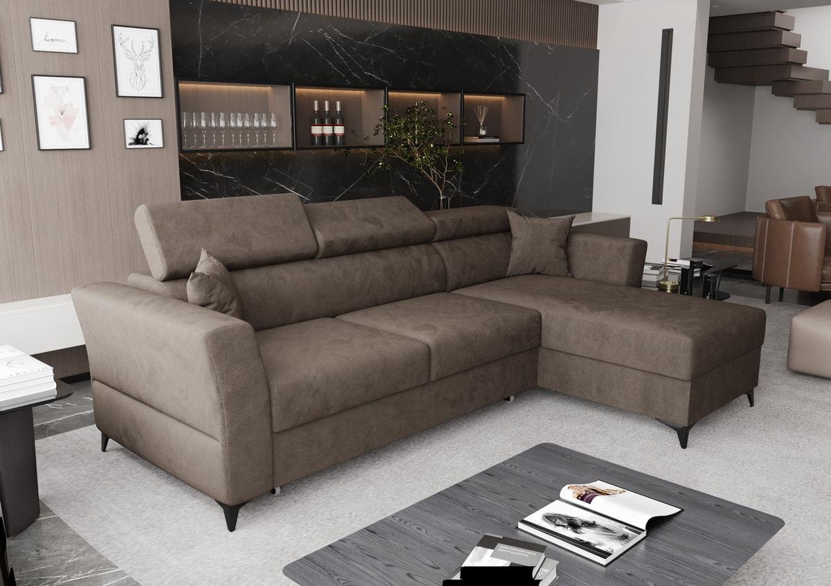 ECKSOFA L Form Ribella Bronze 265/180/100 cm Rechts mit Schlaffunktion - Schwarz/Bronzefarben, Textil/Metall (265/180cm) - AX Living