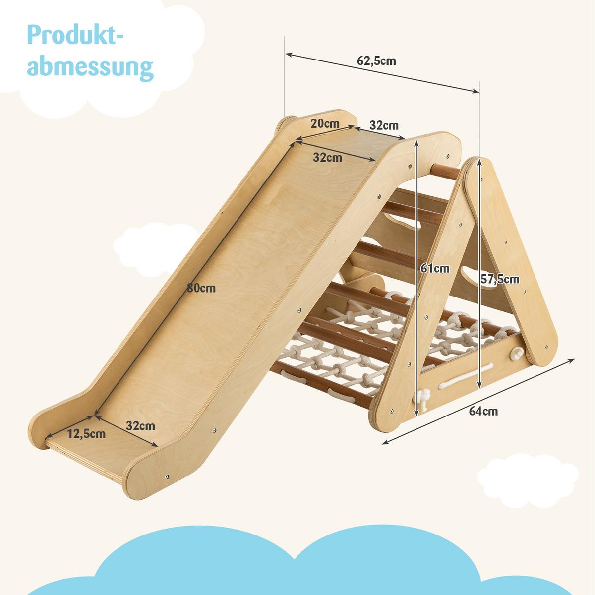 KLETTERDREIECK 4 in 1 Holz - Naturfarben, Holz (64/58/63cm) - COSTWAY