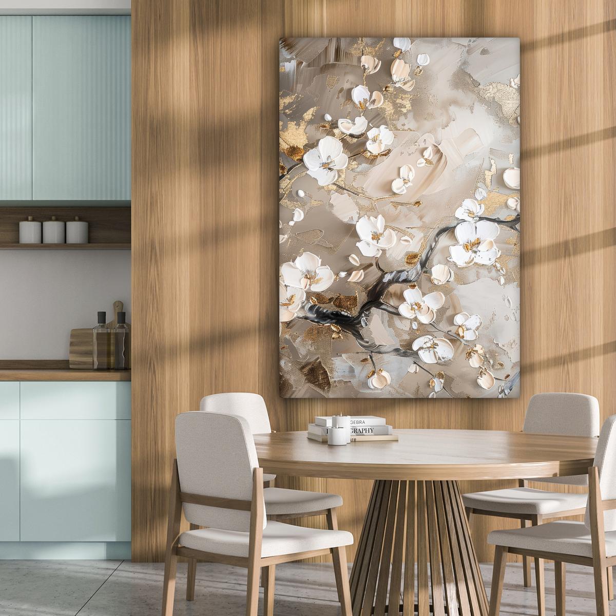 LEINWANDBILD Blumen - Weiß - Gold - Beige - Luxus Deko XXL 80x120 cm - Greige, Textil (80/120cm) - MuchoWow