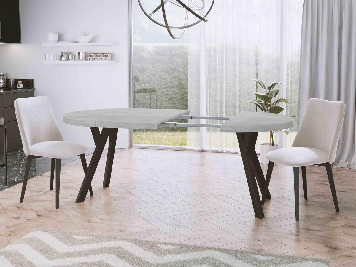 ESSTISCH Twixy runder ausziehbarer, Grauer Beton 100-200/100/76 cm - Hellgrau/Schwarz, Holz/Holzwerkstoff (100/200/76cm) - WFL GROUP