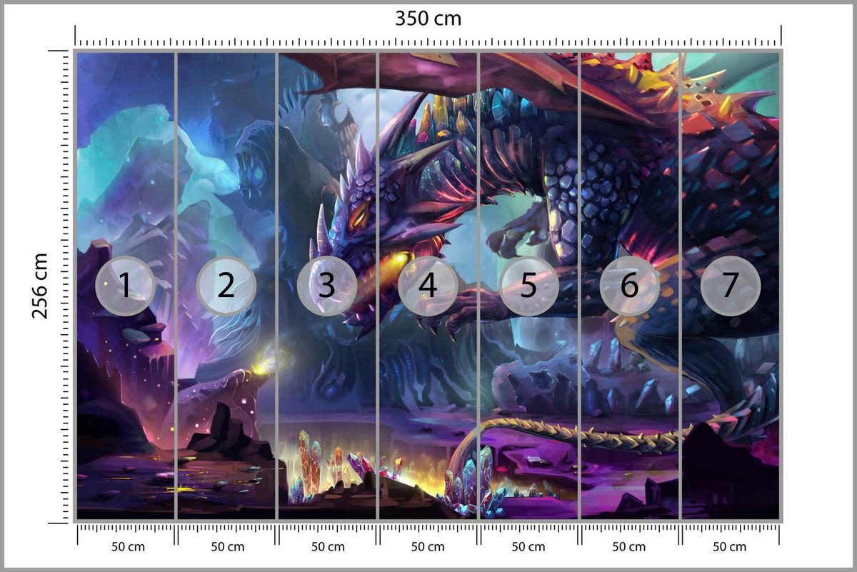 FOTOTAPETE für Jugendzimmer Fantastischer Drache Magische Welt Fantasy 350x256 - Türkis/Violett, Papier (350/256cm) - Muralo