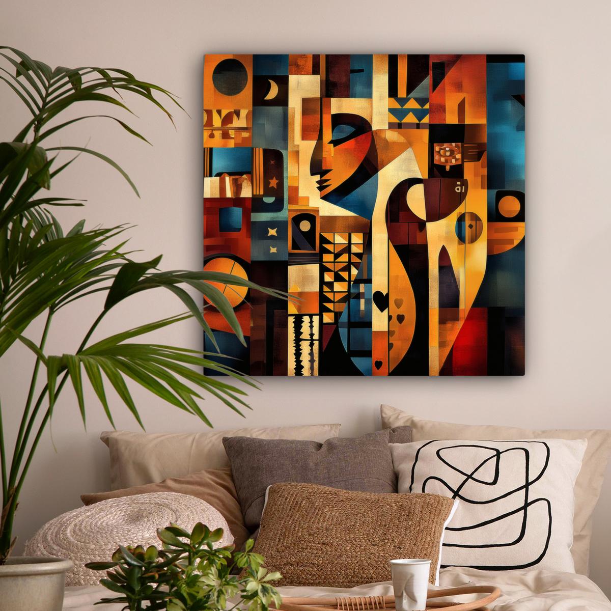 LEINWANDBILD Figuren - Abstrakt - Symbole Deko Groß 90x90 cm - Terracotta, Textil (90/90cm) - MuchoWow