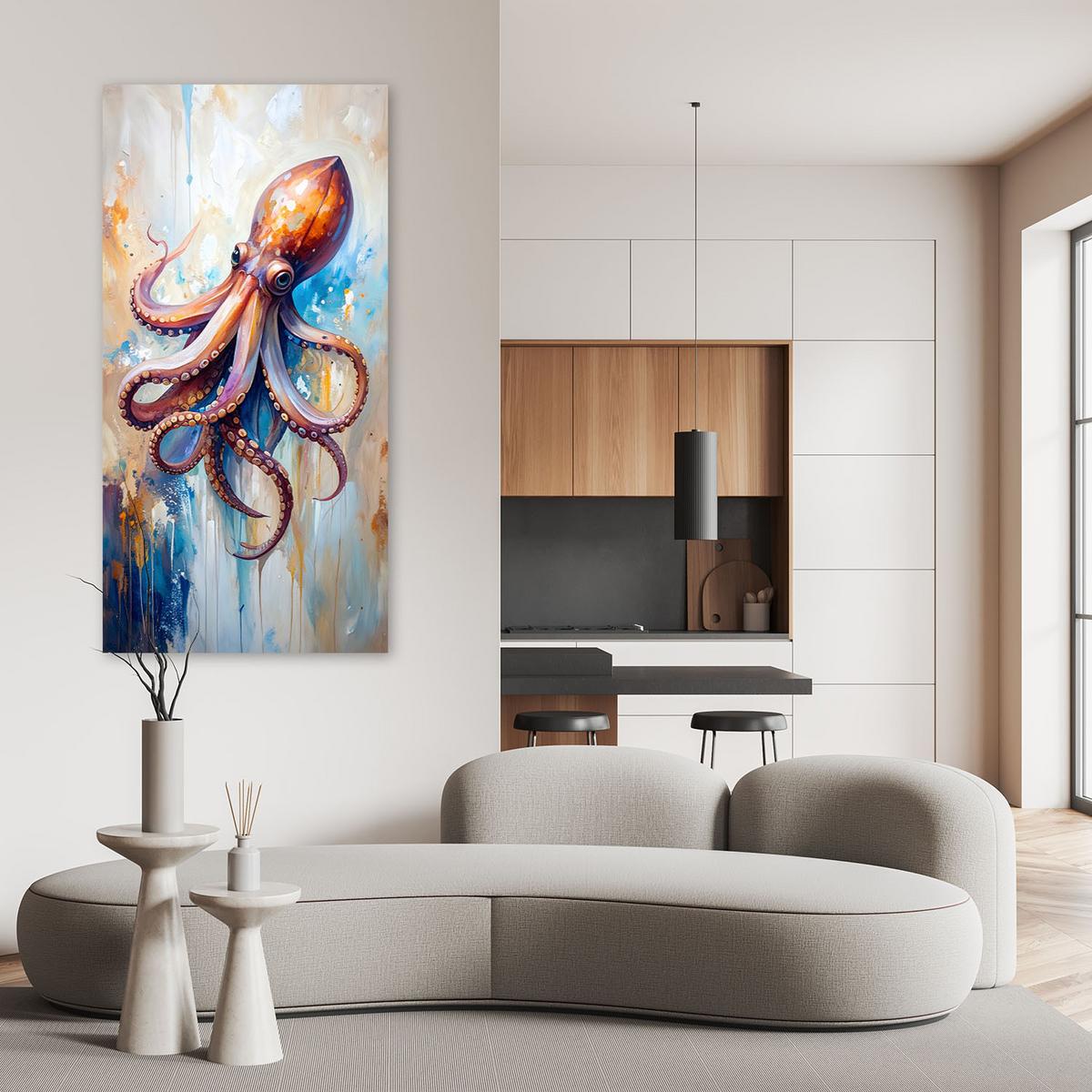 LEINWANDBILD Oktopus Meeresfrüchte 50x100cm - Blau, Textil (50/100cm) - Feeby