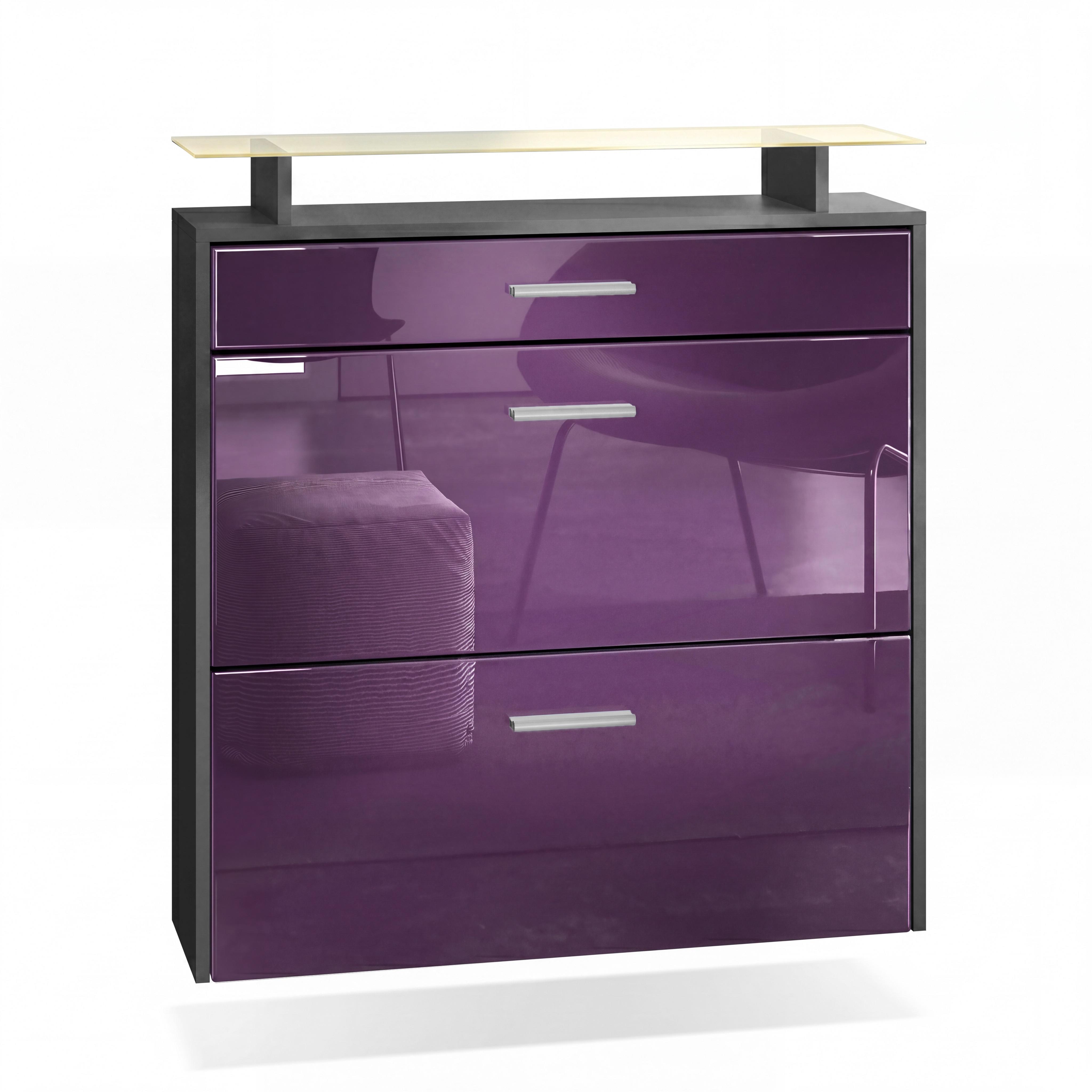 SCHUHSCHRANK Malea Fronten in Brombeer Hochglanz - Brombeere, Holzwerkstoff (89/96/23cm) - Vladon