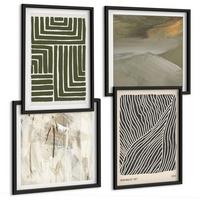 BILDER SET 4er Set - 50x50 cm & 40x60 cm Schwarzer Rahmen - Formmuster in Grün - Schwarz, Kunststoff (50/50cm) - TULUP