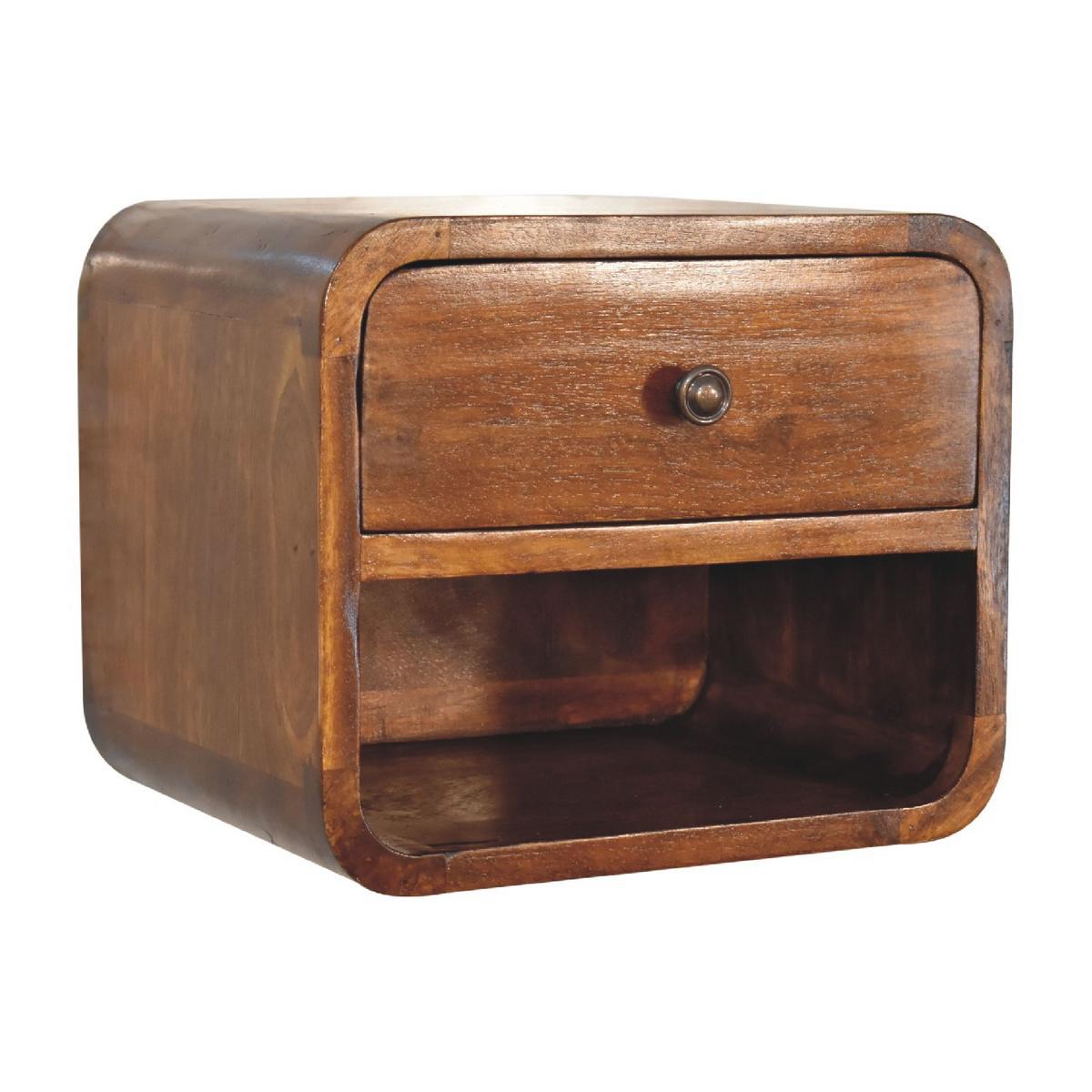 NACHTTISCH mit einer Schublade, Wandmontiert, 1 Schublade, 1 offenes Fach, braun - Kastanienfarben/Messingfarben, Holz/Metall (30/25/25cm) - Artisan Furniture