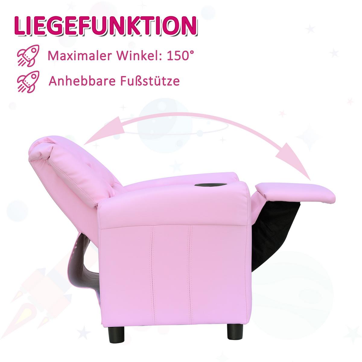 KINDERSESSEL Minisessel Kindersofa für 3-6 Jahre alt Liegefunktion Rosa - Rosa, Kunststoff (56/69/62cm) - HOMCOM