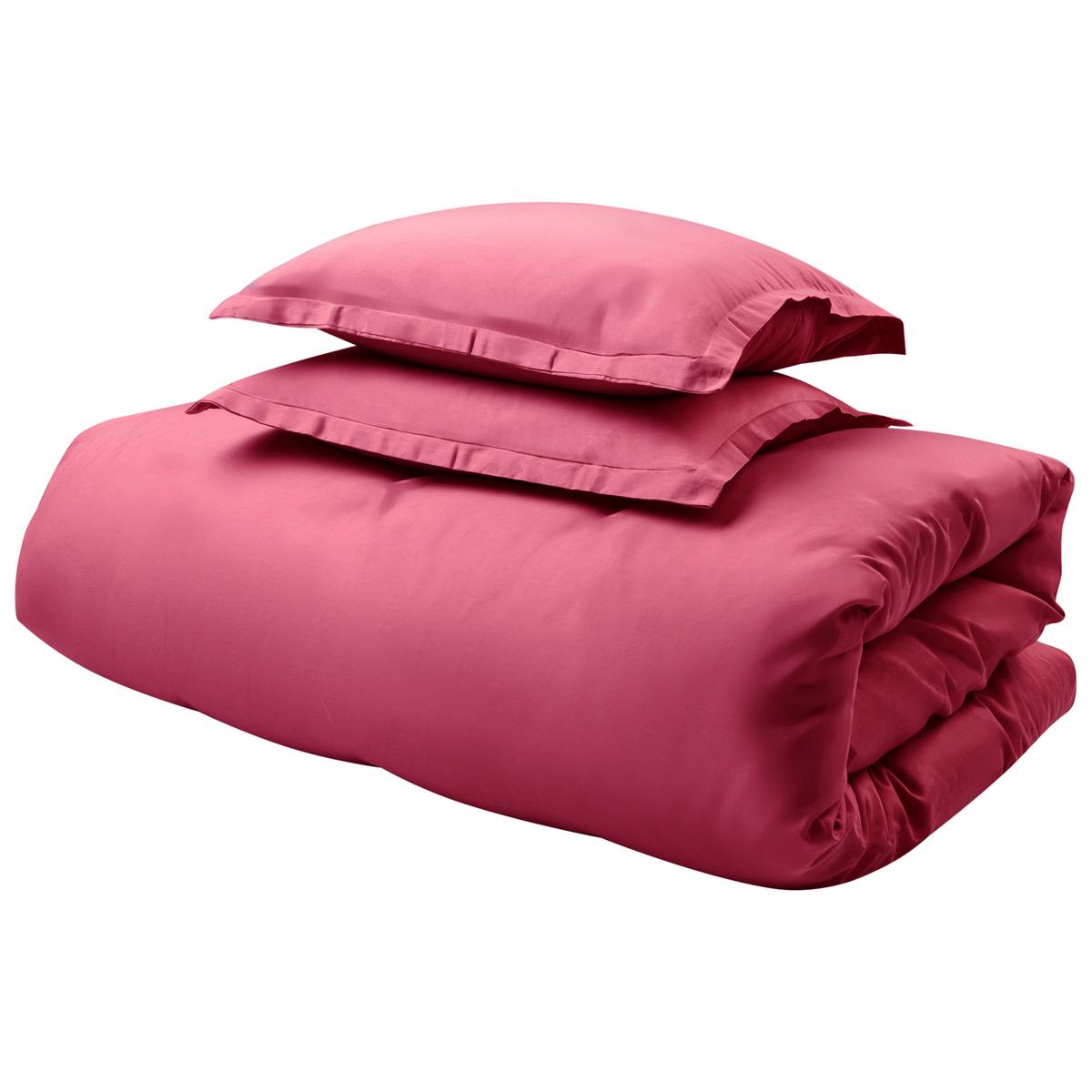 BETTWÄSCHE-SET 200/200 cm Baumwollsatin Burgunderrot Parkrose - Dunkelrot, Textil (200/200cm) - Beliani