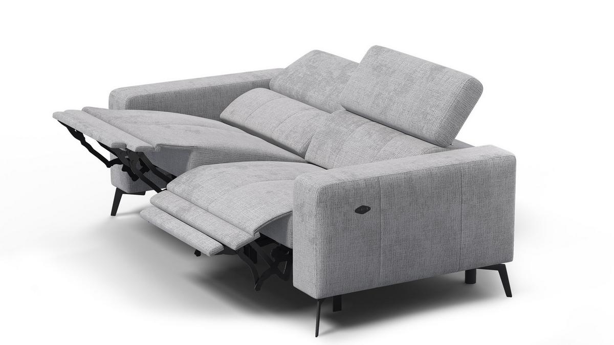 RELAXSOFA MORELLO 3-Sitzer, hellgrau, 2 x Relax Zero Gravity - Hellgrau, Holz/Textil (206/82/103cm) - Wozimo