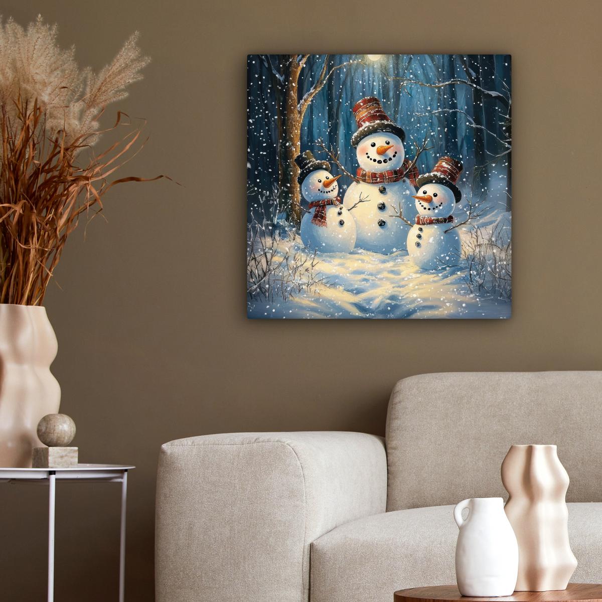 LEINWANDBILD Schneemann - Schnee - Winter - Wald Wandbild Wohnzimmer 50x50 cm - Hellblau, Textil (50/50cm) - MuchoWow